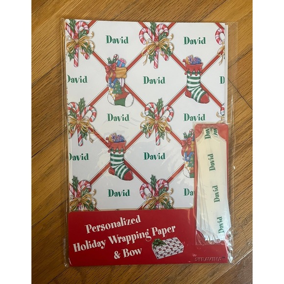 Other - Vintage 2002 "David" Stravina Personalized‎ Christmas Wrapping Paper and Bow Set